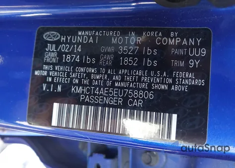 2014 Hyundai Accent Gls z USA, uszkodzony, nr VIN KMHCT4AE5EU758806